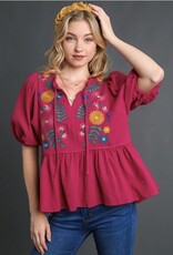 Ruby Gauze Embroidered Top