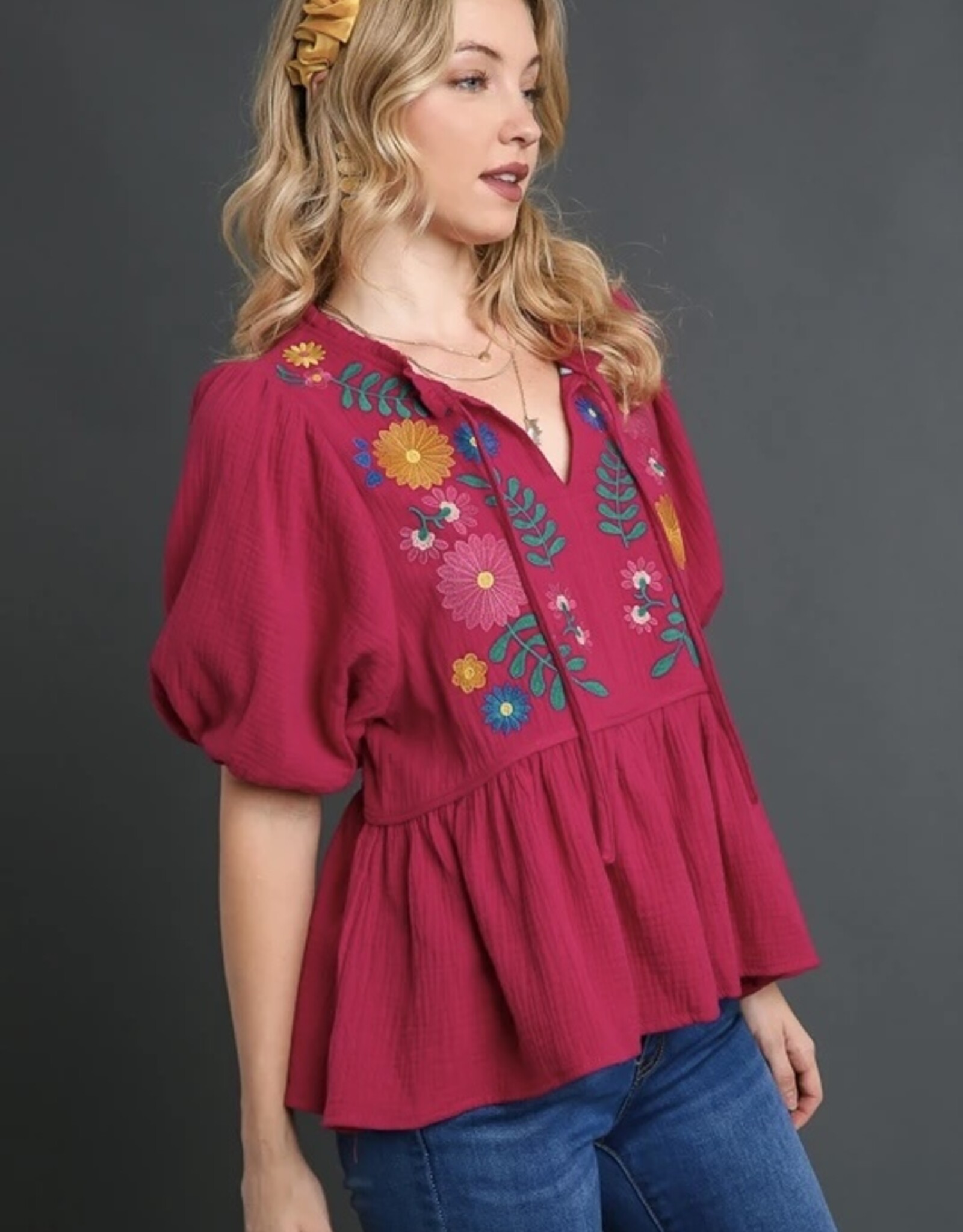 Ruby Gauze Embroidered Top