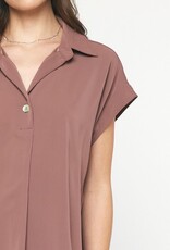 Collared Short Sleeve Dress w/ Button Detail