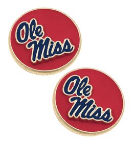 [24687E-MS] Ole Miss Rebels Enamel Disc Stud Earrings in Red