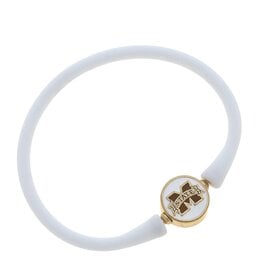 [23131B-MST-WT] MSU Enamel Silicone Bali Bracelet-White