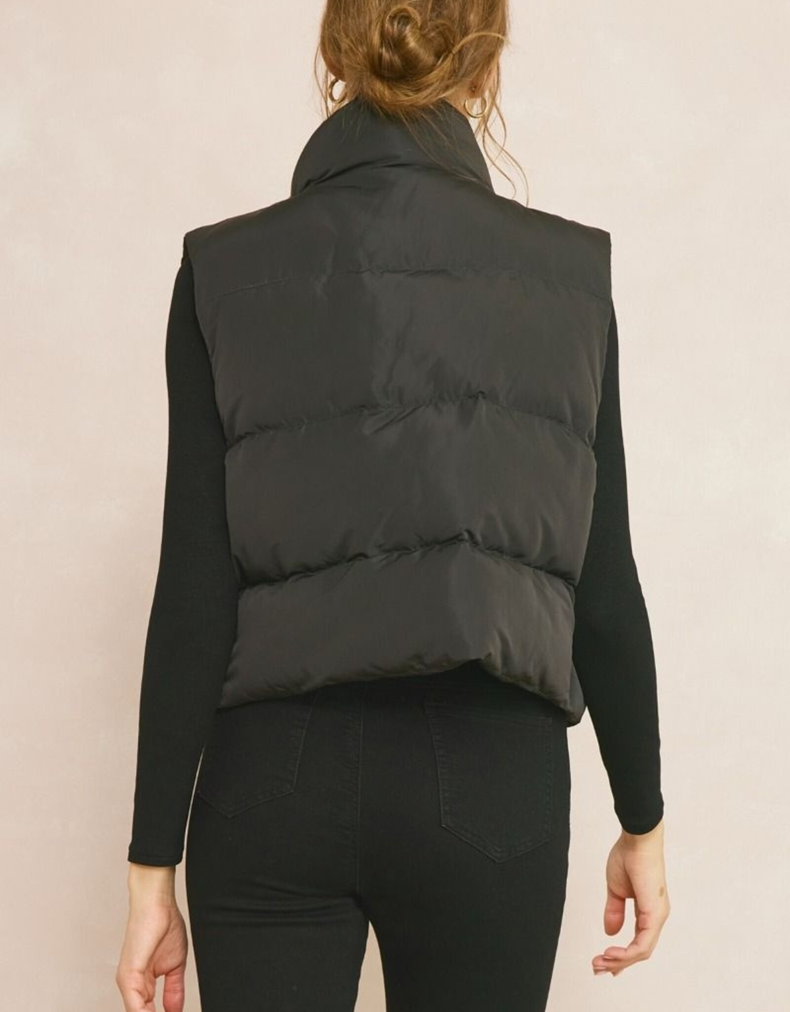 Black Cropped Puffer Vest