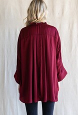 Burgundy Satin Button Down Top