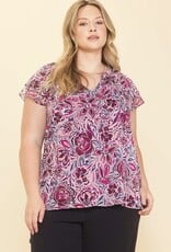 Metallic Floral Ruffle Top