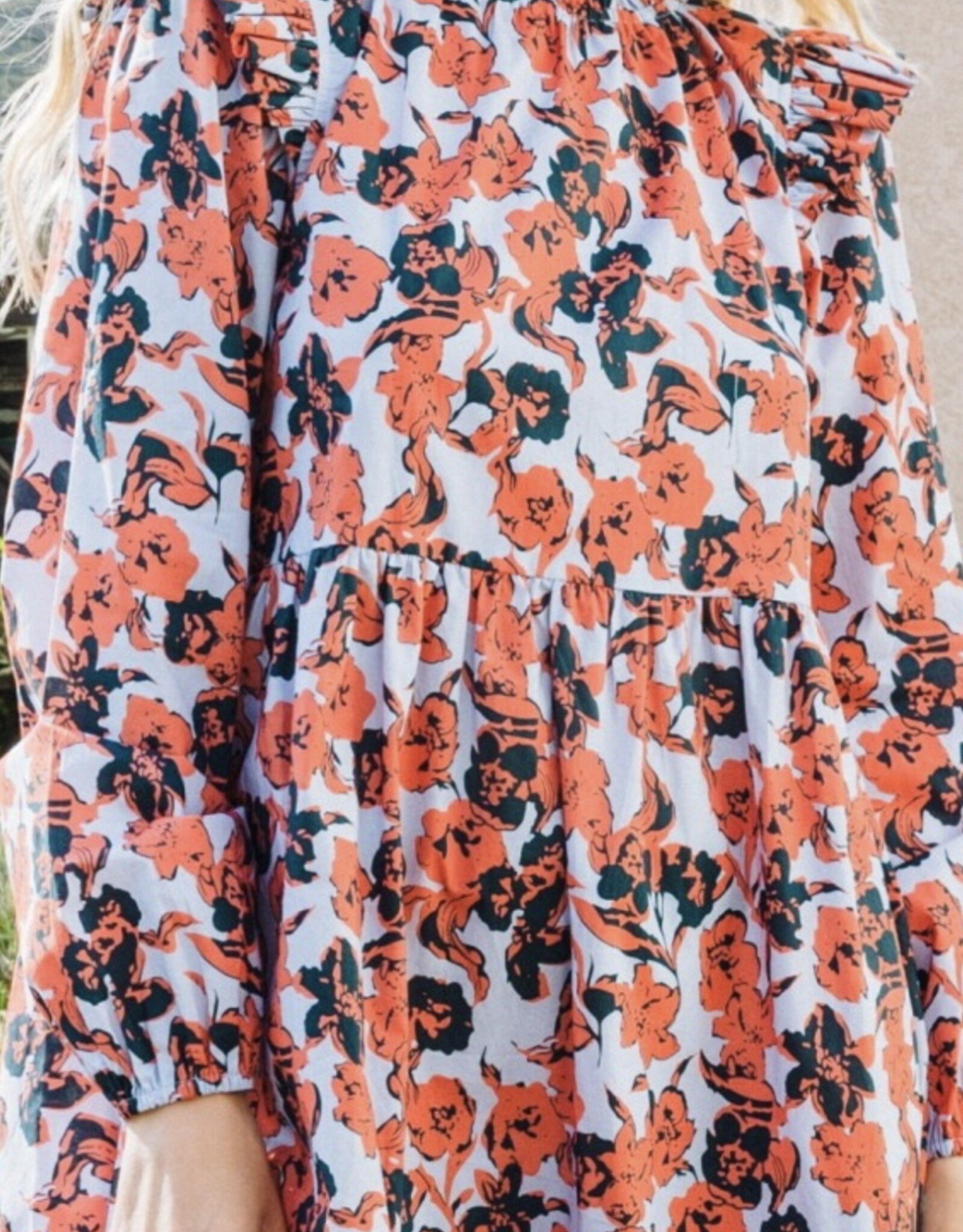 Dusty Blue Orange Floral Dress