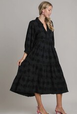 Black Solid Dotted V-Neck Dress