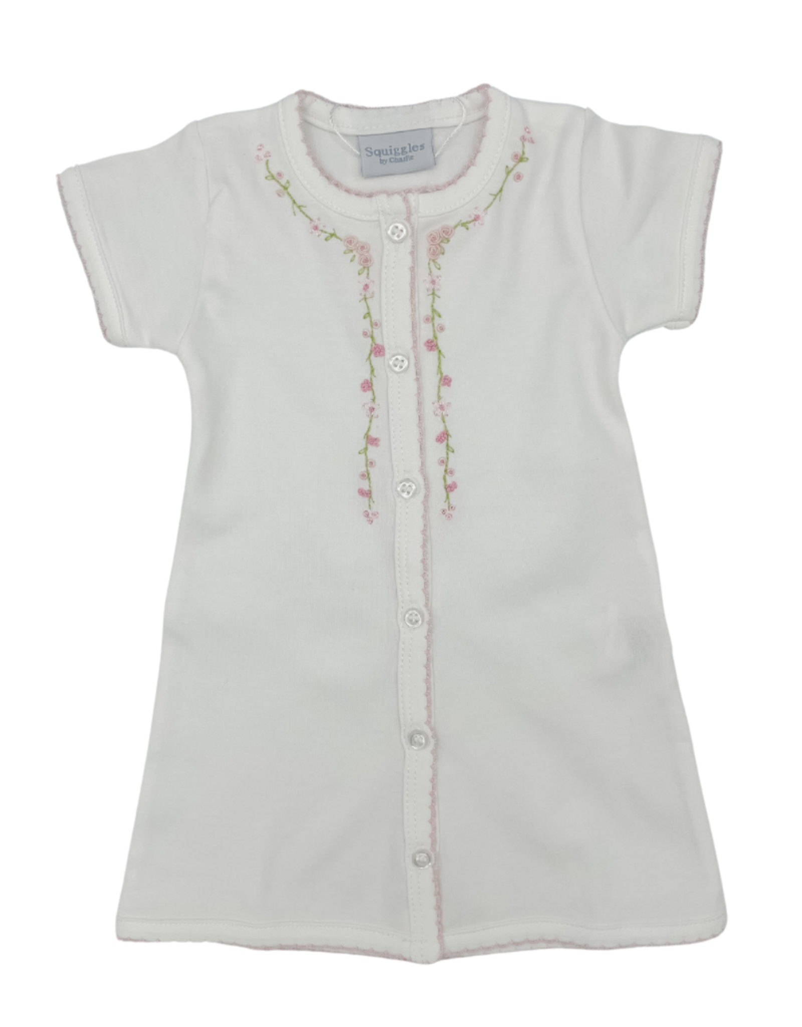 Squiggles Train Engine Daygown- White/ Light Blue trim