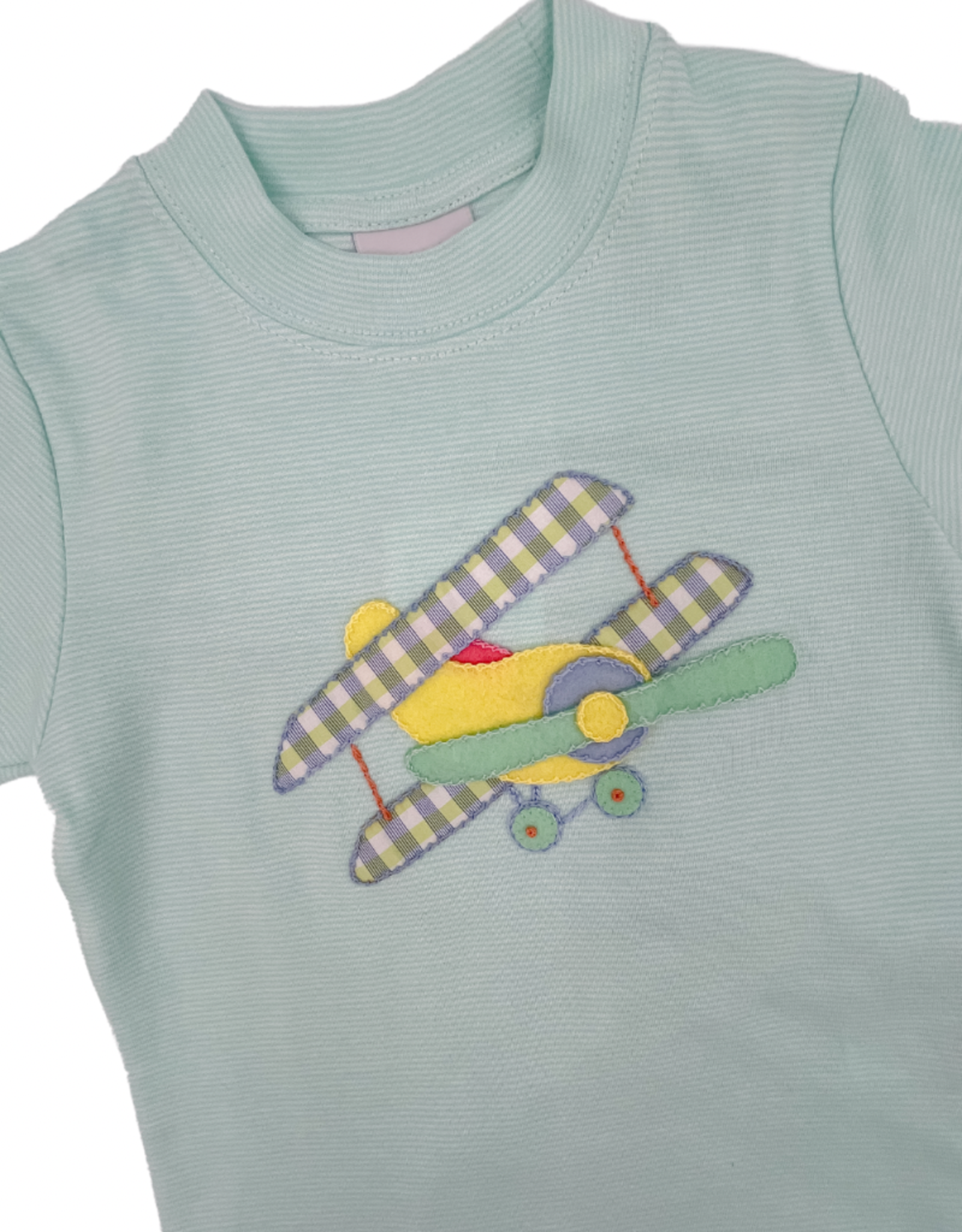 Squiggles Bi-Plane Shirt & Blue Short- Mint Stripe