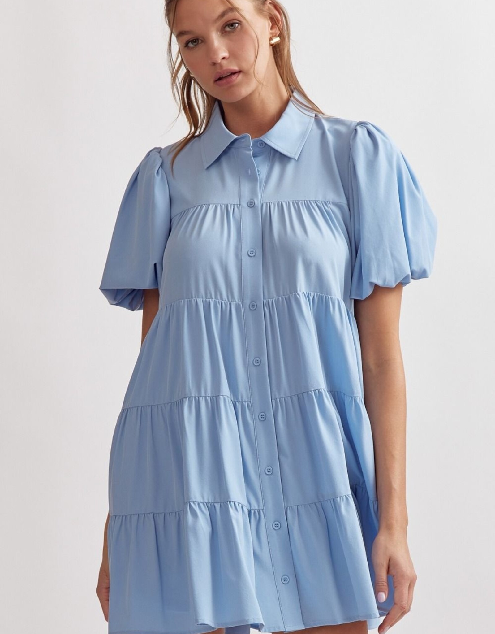 Button Tiered Mini Dress