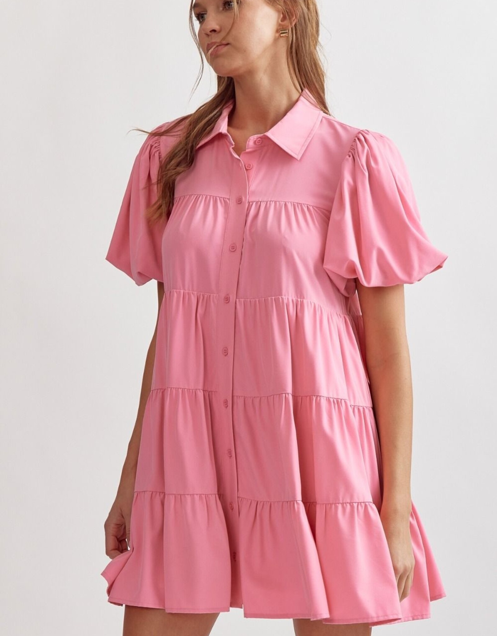 Button Tiered Mini Dress