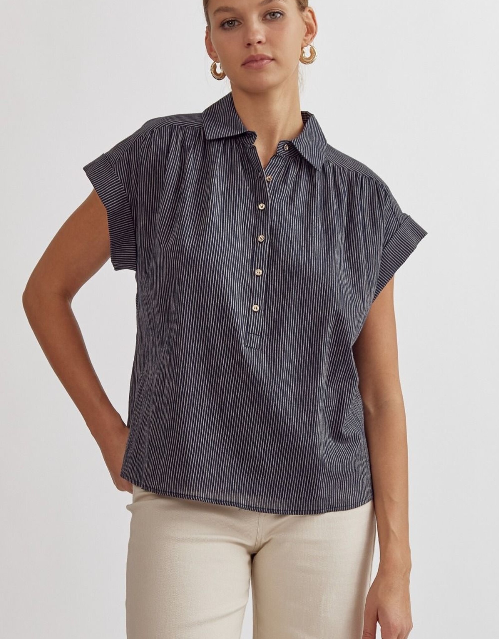 Pinstripe Collared Top