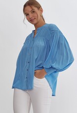 Solid Button Top w/ Pleated Detail