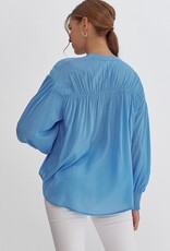 Solid Button Top w/ Pleated Detail