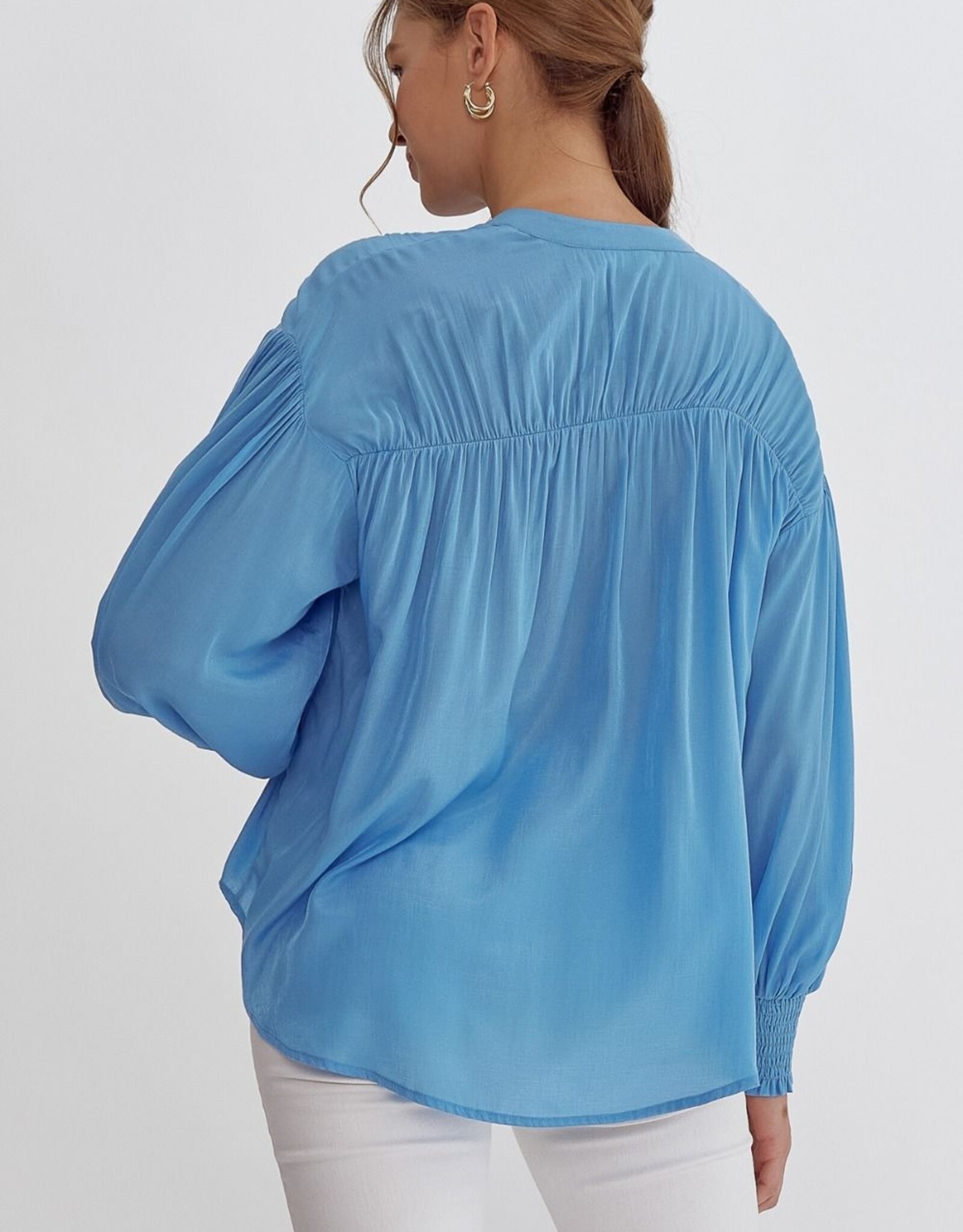 Solid Button Top w/ Pleated Detail