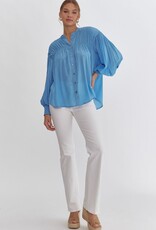 Solid Button Top w/ Pleated Detail
