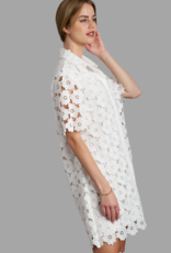 White Floral Lace Button Down Dress