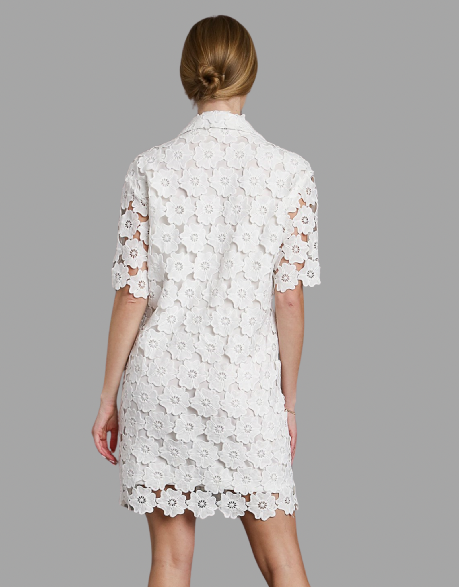 White Floral Lace Button Down Dress