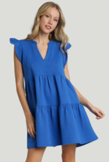 Sapphire Jacquard Dress w/ Ruffle Sleeve