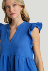Sapphire Jacquard Dress w/ Ruffle Sleeve