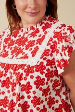 Red Floral Embroidered Top