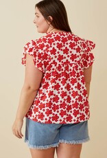 Red Floral Embroidered Top