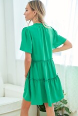 Kelly Green Tiered Woven Dress