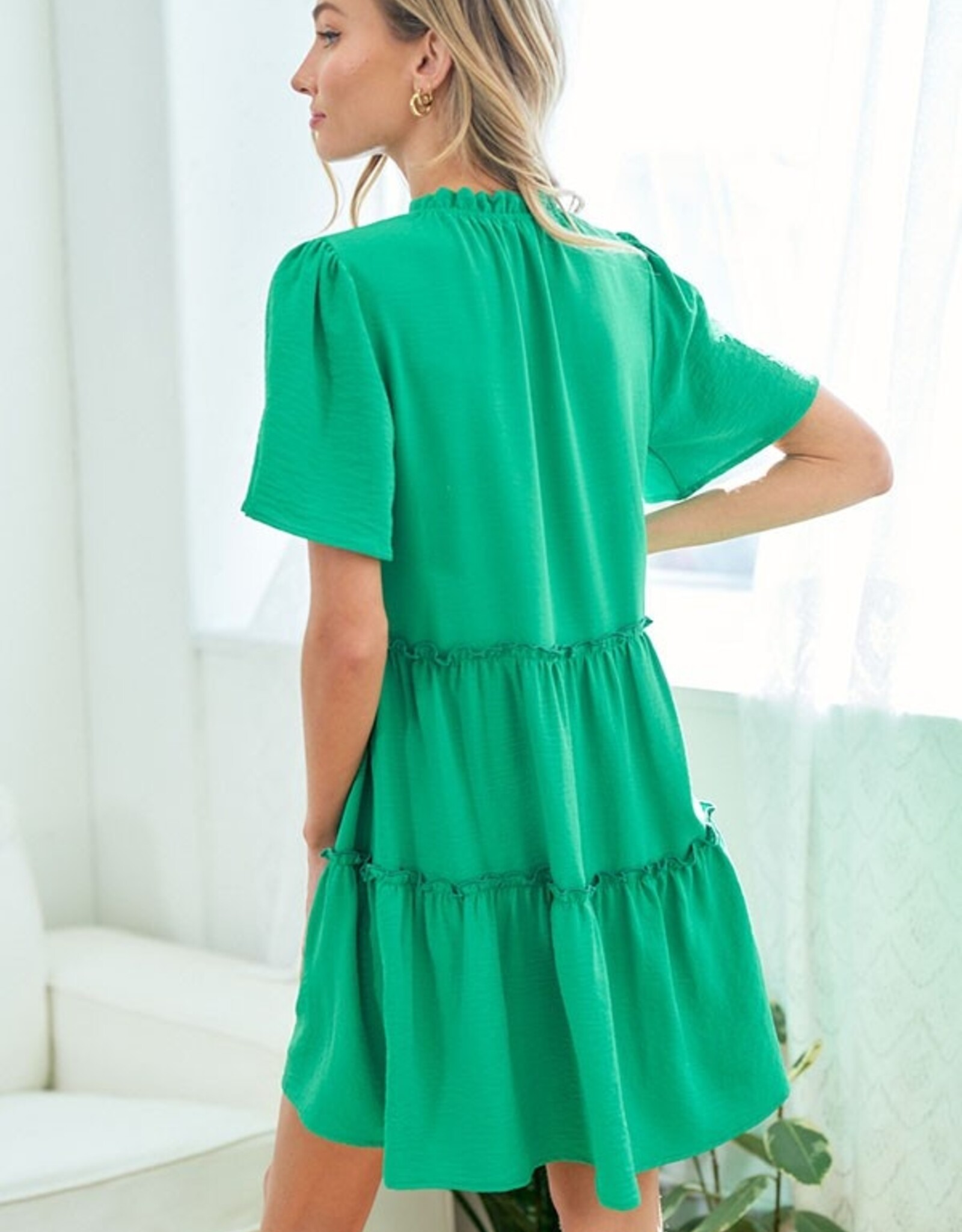 Kelly Green Tiered Woven Dress
