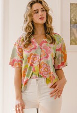 Groovy Floral Blouse- Lime Multi