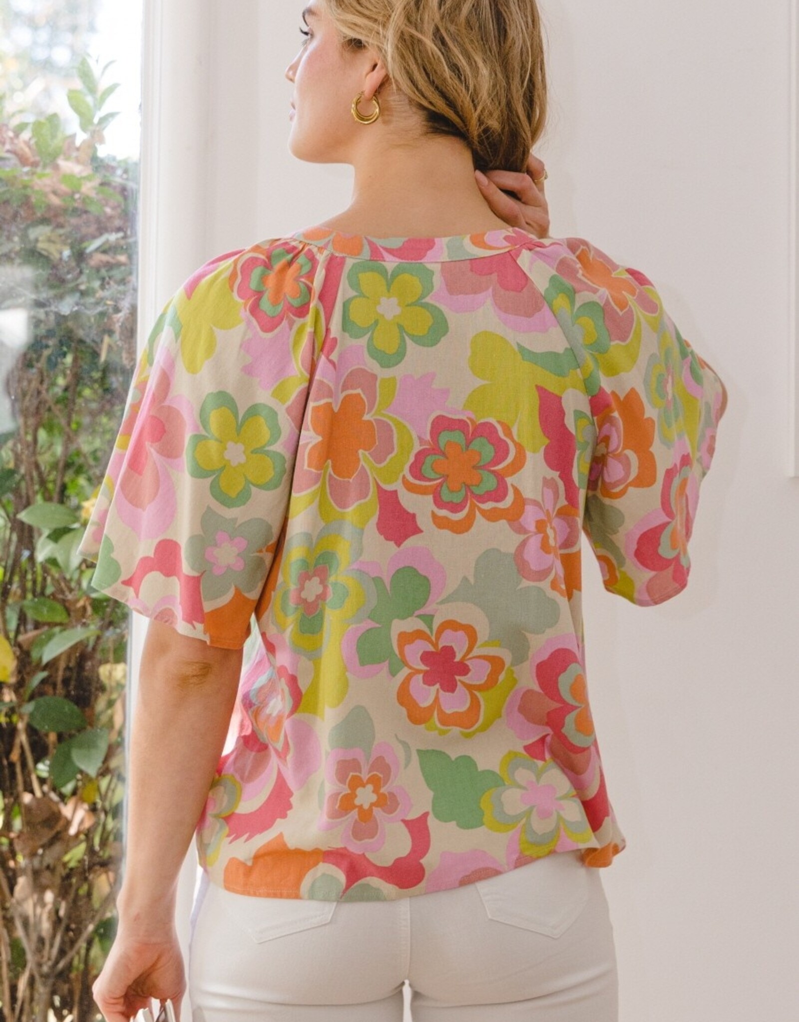 Groovy Floral Blouse- Lime Multi