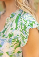 VOY Green Pleated V-Neck Top