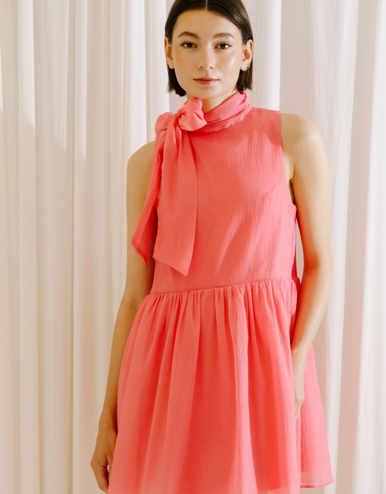 Storia Pink Crepe Bow Mini Dress