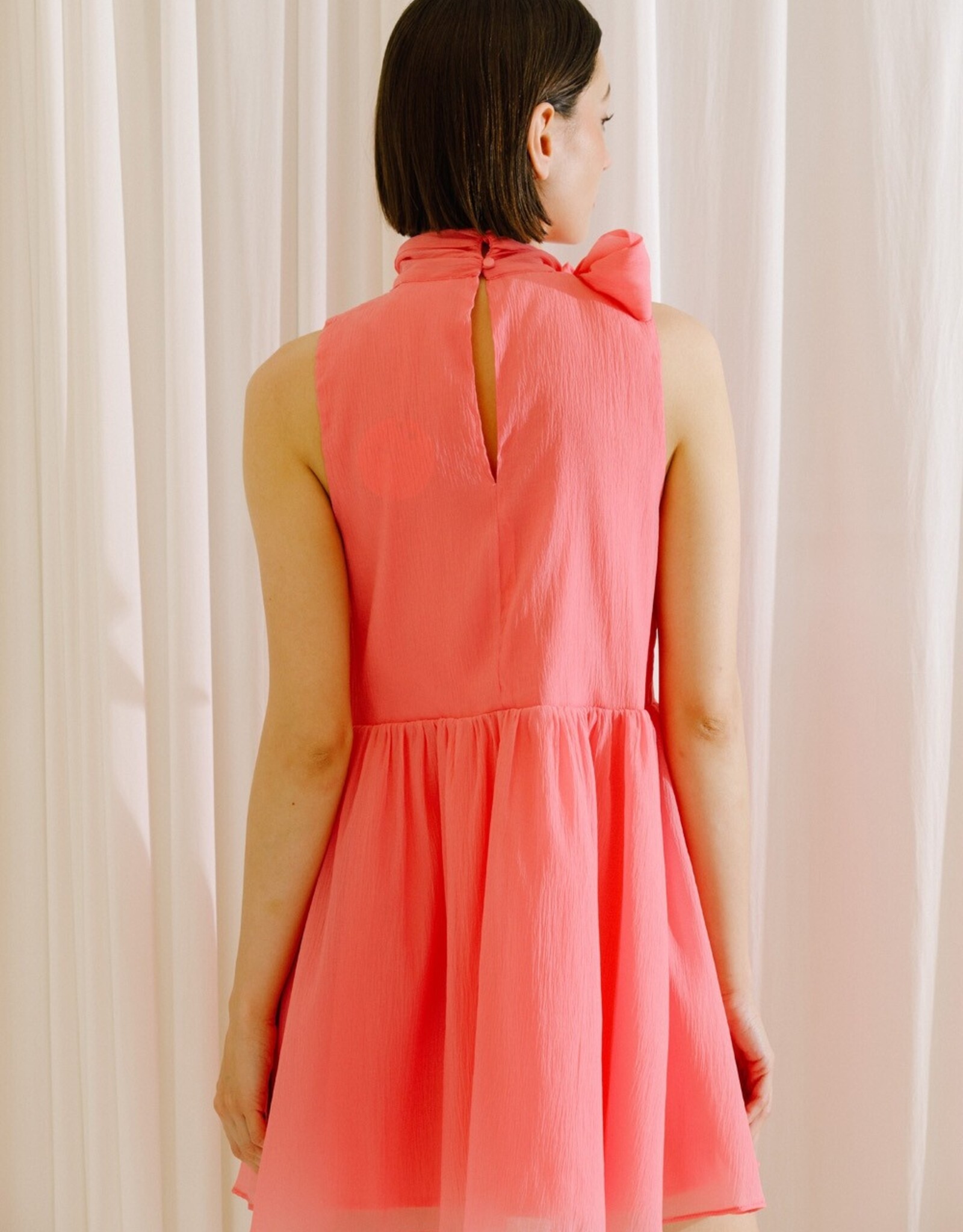 Storia Pink Crepe Bow Mini Dress