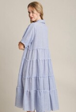 Blue Collared Striped Midi Dress