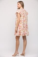 Pintuck Flutter Sleeve Dress- Cream Multi