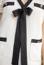 VOY Cream Tweed Mini Dress w/ Ribbon Detail