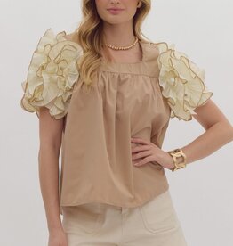 Mocha Top w/ Ruffle Sleeve