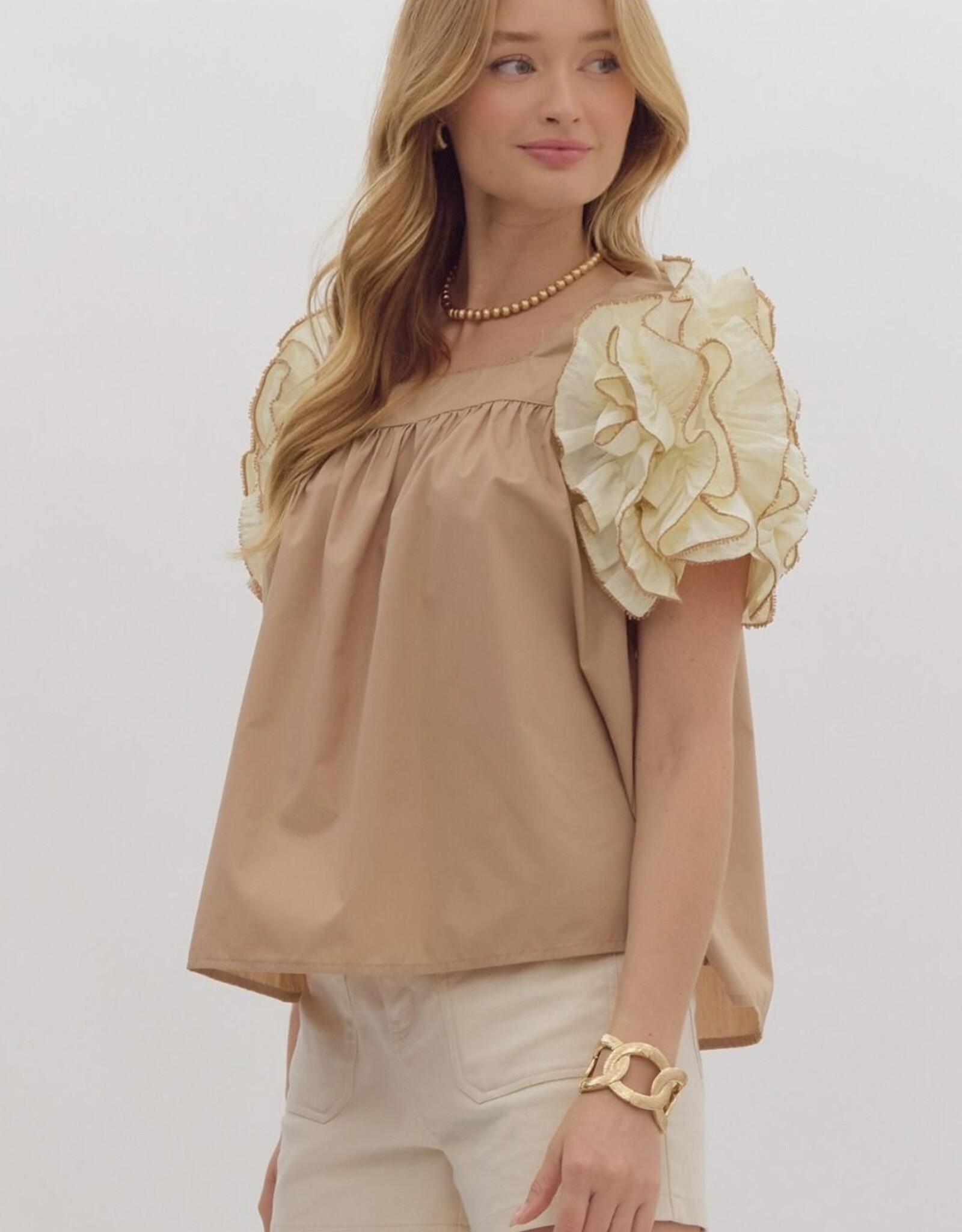 Mocha Top w/ Ruffle Sleeve