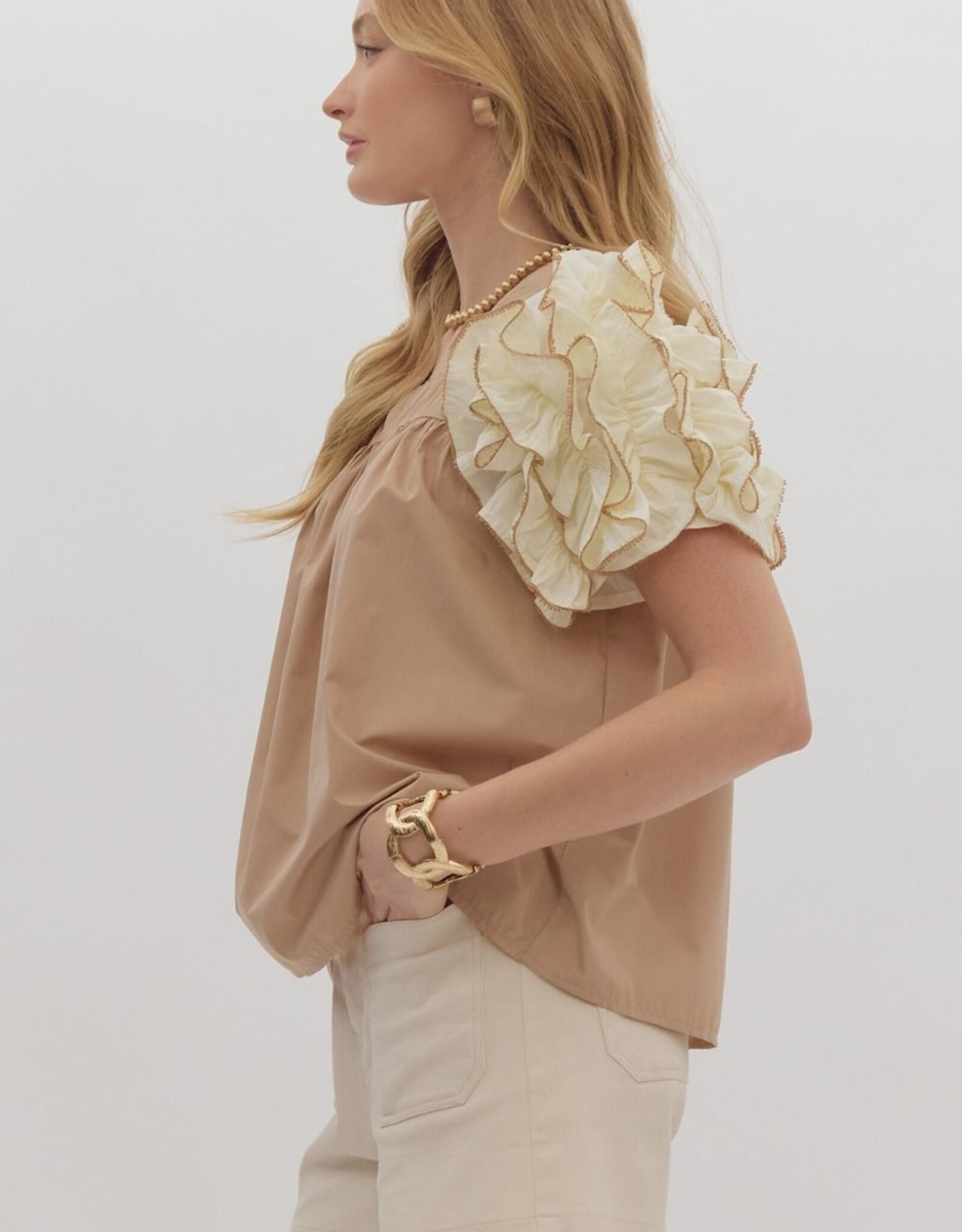 Mocha Top w/ Ruffle Sleeve