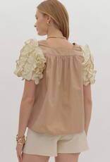 Mocha Top w/ Ruffle Sleeve