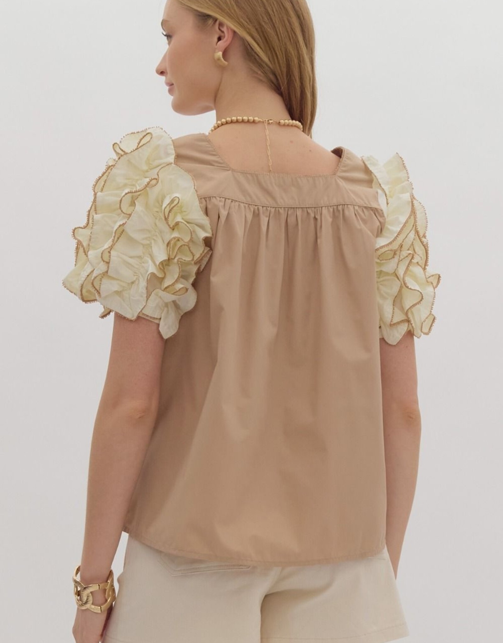Mocha Top w/ Ruffle Sleeve