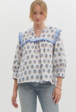 Botanical top w/ Striped Scallop Trim