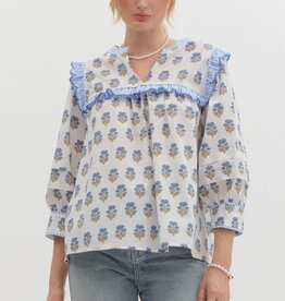 Botanical top w/ Striped Scallop Trim