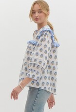 Botanical top w/ Striped Scallop Trim