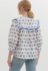 Botanical top w/ Striped Scallop Trim