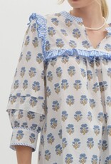 Botanical top w/ Striped Scallop Trim