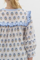 Botanical top w/ Striped Scallop Trim