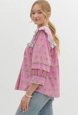 Botanical top w/ Striped Scallop Trim