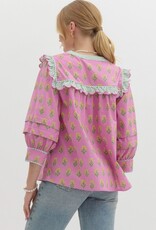 Botanical top w/ Striped Scallop Trim