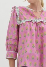 Botanical top w/ Striped Scallop Trim