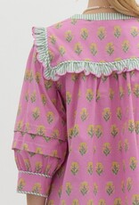Botanical top w/ Striped Scallop Trim